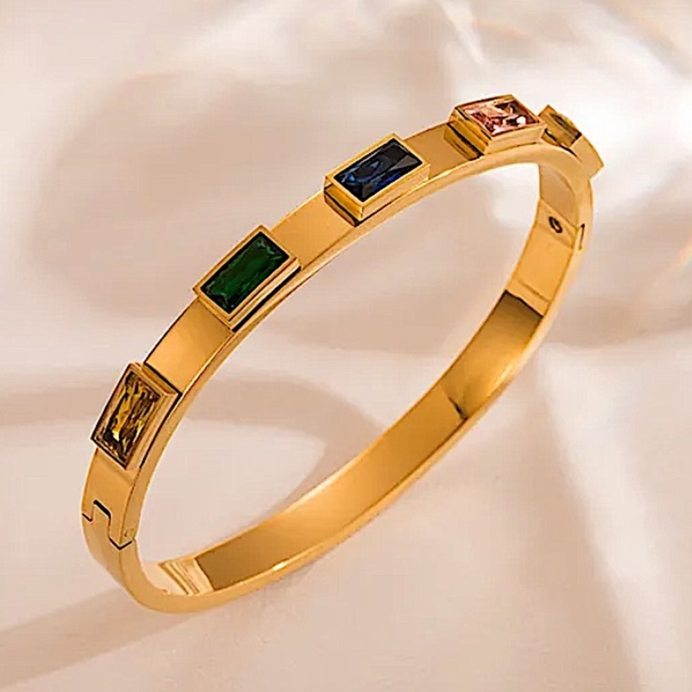 Gold Plated Multicolor Zircon Bangle Bracelet